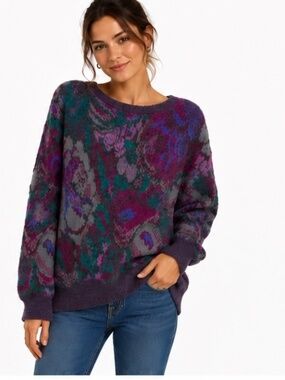 Campus Casuals of Cali Fuzzy Floral Knit Sweater Size M